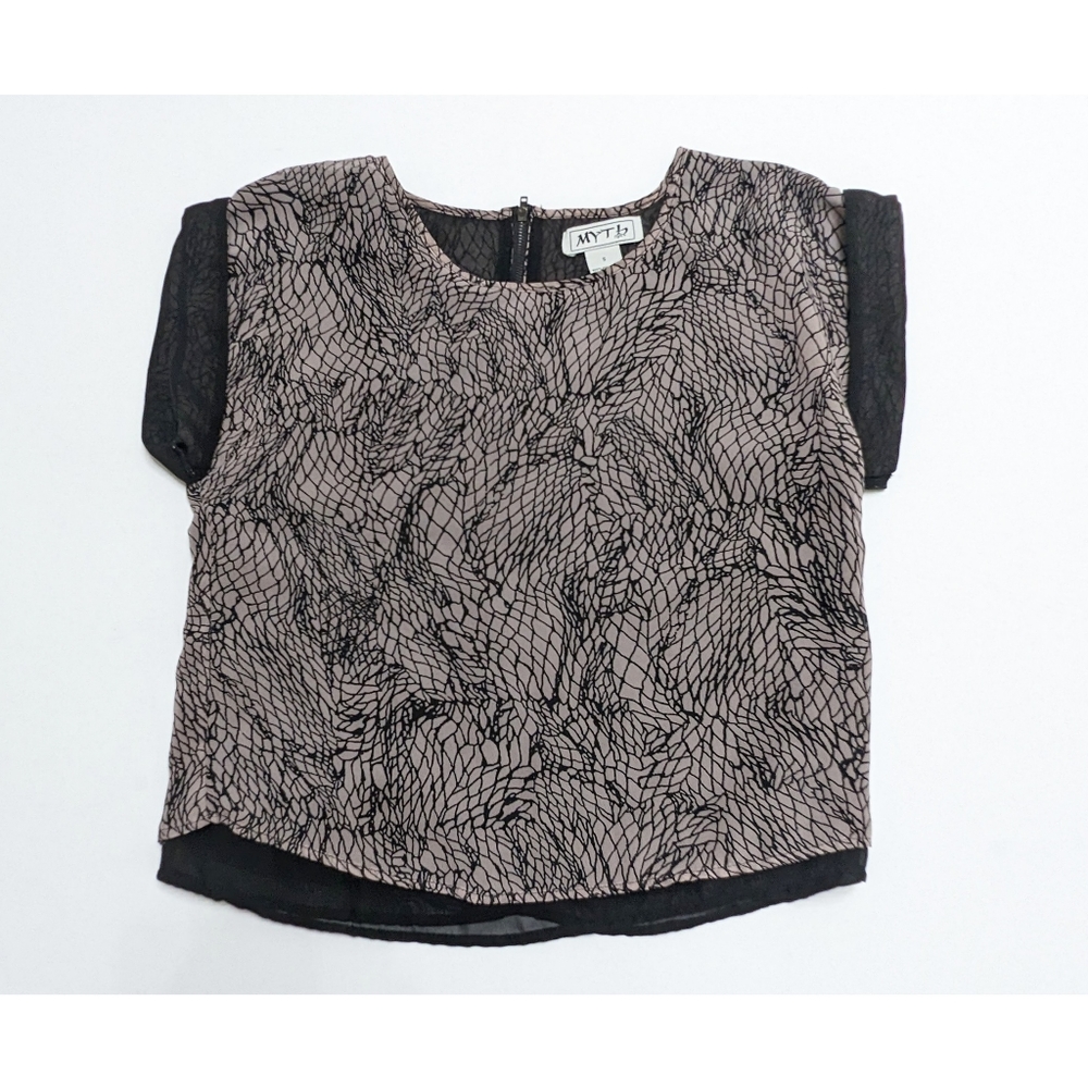 MYTH NYC Two Tone Cropped Double Layer Short Sleeve Top Size S